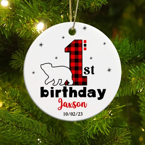 Miniatura 3 de Adorno personalizado de primer cumpleaños de oso bebé, adorno personalizado para la primera Navidad del bebé, adornos de cerámica de feliz