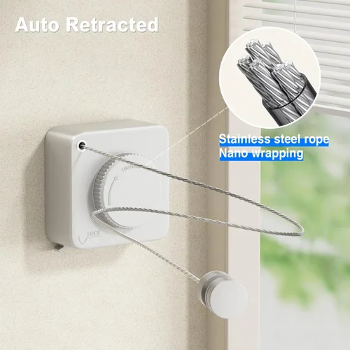 Miniatura 4 de MUSTORN Tendedero retráctil para interiores, línea de ropa para exteriores que no se hunde, línea de ropa resistente para secar la ropa, línea