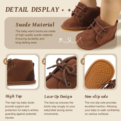 Miniatura 2 de Botas de nieve cálidas unisex para bebé, piel de piel para recién nacido, con cordones, suela de textura de goma antideslizante, zapatos de cuna