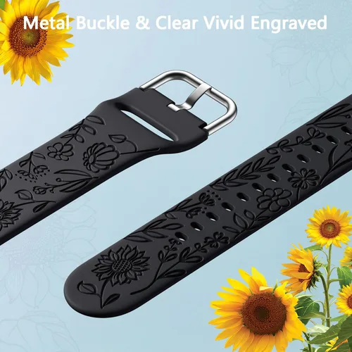 Miniatura 3 de Samsung Galaxy - Correa deportiva de silicona grabada con girasol de 1.575 pulgadas/1.732 pulgadas, para mujeres y hombres