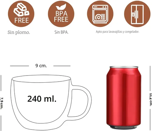 Miniatura 2 de CNGLASS Tazas de cristal de doble pared de 8.1 onzas, taza de café de vidrio aislado transparente con asa para expreso, café con leche, té, juego
