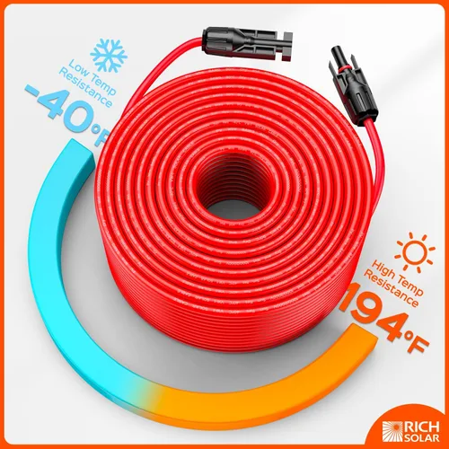Miniatura 3 de RICH SOLAR Cable de extensión de panel solar negro de calibre 10, 10 AWG, 100 pies, color rojo + 100 pies, cable de extensión de panel solar