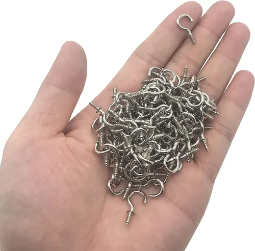 Miniatura 3 de 120 Piezas Ganchos de Rosca de 1/2 Pulgada Chapados en Níquel Ganchos de Metal para Tazas, Ganchos de Techo Plateados