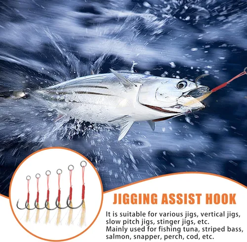 Miniatura 6 de Shaddock Fishing 50 ganchos de asistencia para jigging de agua salada, 6 tamaños (10#, 11#, 12#, 13#, 14#, 15#), plantillas de paso lento, Blanco
