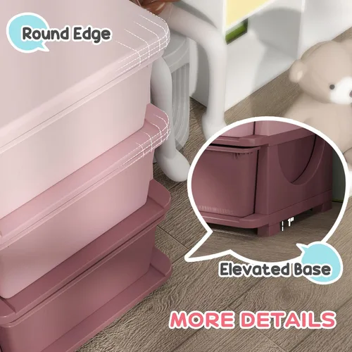 Miniatura 6 de Qaba Unidad de Almacenamiento de 3 Niveles para Niños, Organizadores de Juguetes y Almacenamiento con Cómoda de 9 Cajones para Dormitorio de Niños