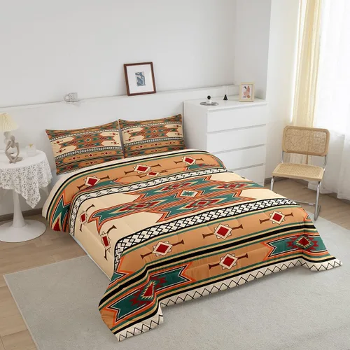 Miniatura 2 de Erosebridal Juego de edredón exótico tamaño individual, ropa de cama tribal, estadounidense, suroeste, étnico, bohemio, abstracto, geométrico, juego