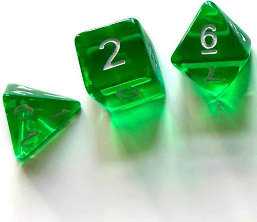 Miniatura 4 de Free League Dragonbane: Juego de dados – Juego de 6 dados transparentes verdes, Free League Publishing, incluye D4, D6, D8, D10, D12 y D20