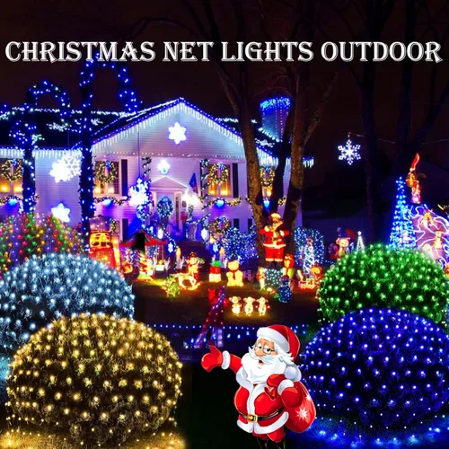 Miniatura 8 de LitHome Luces de red de Navidad de 14.8 x 5 pies, 300 luces LED de red blanca cálida, 8 modos de conexión, malla gigante impermeable de Navidad