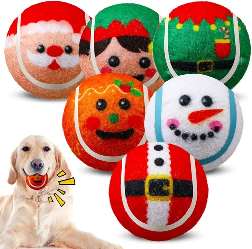 Civaner 6 piezas pelotas de tenis chirriantes de Navidad para perros de 2.5 pulgadas, juguetes pelota para perros a granel para perros pequeños,