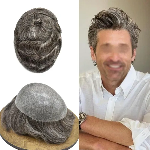 Miniatura 45 de Hair Nature - Tupé para hombres, sistema de repuesto de piezas de cabello humano, unidades de pelo negro con bucle en V de piel fina, 100% cabello