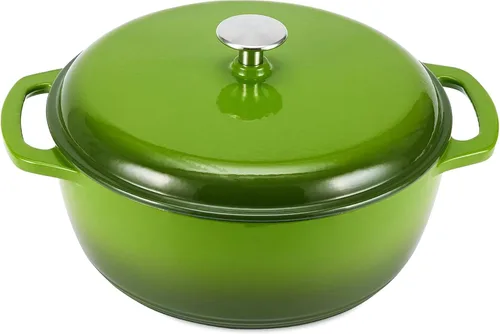Miniatura 25 de Amazon Basics Olla de horno holandés de hierro fundido con tapa, esmaltada, redonda, doble asa, resistente, pequeña, 4.3 cuartos de galón, azul