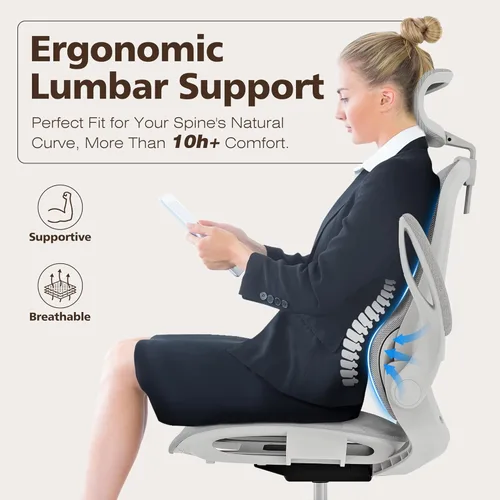 Miniatura 4 de GABRYLLY Silla de oficina ergonómica de malla - silla de escritorio blanca, reposabrazos abatible, reposacabezas ajustable, inclinable con asiento