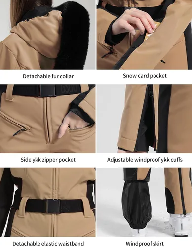 Miniatura 29 de GSOU SNOW Traje de esquí para mujer, traje de nieve de una pieza, para snowboard, delgado, aislante, impermeable, resistente al viento