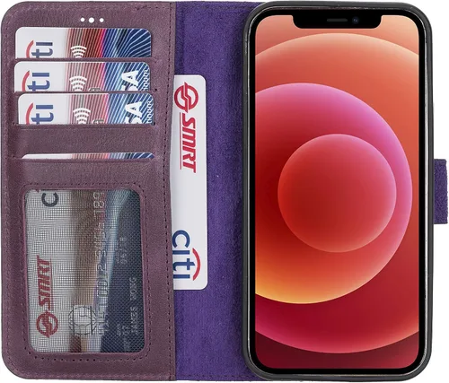 Miniatura 21 de HARDISTON Funda de piel auténtica de alta calidad hecha a mano para iPhone 11 Pro de 5.8 pulgadas, tarjeteros de doble folio, funda magnética Negro