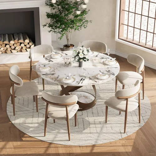 Miniatura 22 de POVISON Juego de 4 sillas de comedor redondas de lino y algodón con mesa de comedor de vidrio (mesa de comedor de 51 pulgadas + 4 sillas)