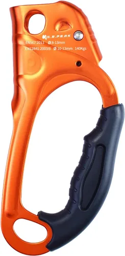 Miniatura 5 de Ascensor de mano CE, equipo de engranaje de rapel de 308.6 lbs con mango de goma ergonómico para arbolista de árboles de escalada en roca, Izquierda