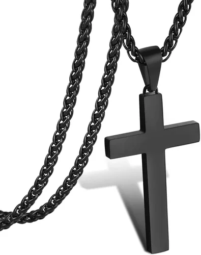 P. BLAKE Collar con colgante de cruz de acero inoxidable para hombres y niños, colgante de cruz cristiana con cadena de 24 pulgadas
