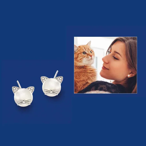 Miniatura 6 de Ross-Simons 8-8.5mm Cultured Pearl Cat Earrings with Diamond Accents in Sterling Silver