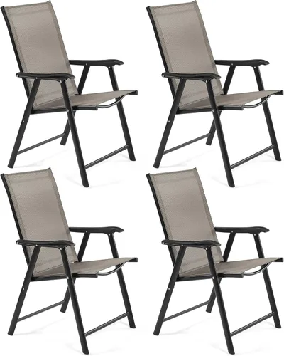 Yaheetech Juego de 4 sillas de patio al aire libre, sillas de comedor portátiles con reposabrazos para campamento, césped, playa, sillas plegables