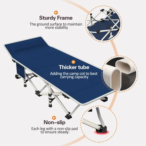 Miniatura 5 de COLMERD Paquete de 2 catres de camping con colchón, catres de camping cómodos para adultos para 2 personas, catre plegable resistente para dormir 2