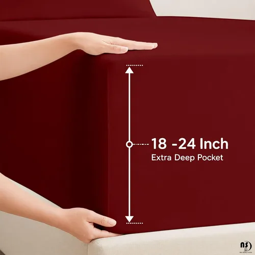 Miniatura 3 de NON Sticky cotton Juego de sábanas de 4 piezas con bolsillo extra profundo, 100% algodón egipcio, sábanas suaves y transpirables, se adapta a