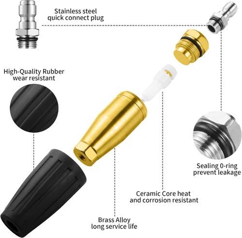 Miniatura 3 de Boquilla Turbo Lavadora a Presión 4000 PSI Máxima Boquilla de Lavadora a Presión Giratoria con Puntas de 1/4" de Conexión Rápida para Limpieza