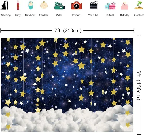 Miniatura 3 de INRUI Twinkle Twinkle Little Star - Fondo de fotografía para baby shower, estrella dorada, galaxia, cielo estrellado, nublado, baby shower
