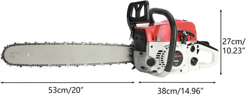 Miniatura 6 de Motosierra inalámbrica a gas de 20 pulgadas, sierra de cadena a gasolina de 2 ciclos, motosierra inalámbrica de mano de 3.2 HP 58 CC, engrasador