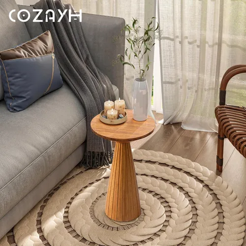Miniatura 2 de COZAYH Martini - Mesa de pedestal pequeña, soporte para bebidas con mesa redonda de madera y acabado texturizado moderno para espacios pequeños