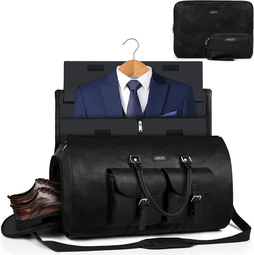 Miniatura 8 de Garment Bag for Travel, Convertible Carry on Garment Duffel Bag for Men Faux Leather Waterproof Large Weekender Bag for Women Men 2 in 1 Hanging