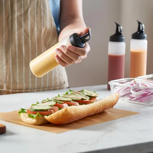Miniatura 6 de Paquete de 6 botellas exprimibles para condimentos, botellas de chorro de 8 onzas con tapa a prueba de fugas, botellas de salsa fáciles de verter
