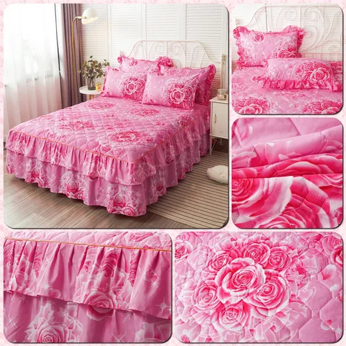 Miniatura 2 de Juego de falda de cama con volantes de 3 piezas, 3 piezas, cobertura lateral de 15.7 pulgadas, suave y cálida
