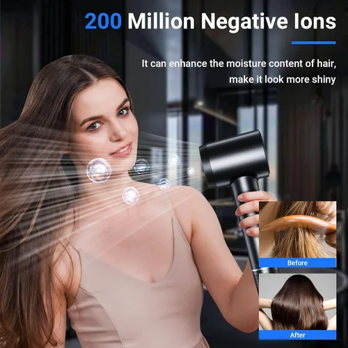Miniatura 2 de Secador de pelo, 210000 RPM de alta velocidad con motor sin escobillas, 500 millones de secador de pelo iónico negativo para secado rápido, secador