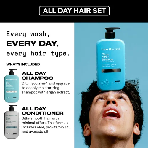 Miniatura 4 de Hawthorne Juego de champú y acondicionador para hombre todo el día. Champú y acondicionador sin sulfato con aceite de aguacate puro y aloe para un