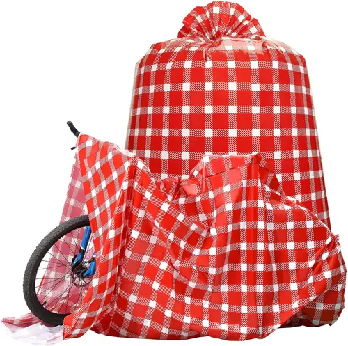 Miniatura 9 de Teling 2 piezas de 80 x 60 pulgadas bolsas de regalo para bicicleta jumbo de Navidad, bolsas de regalo de bicicleta extragrandes de plástico