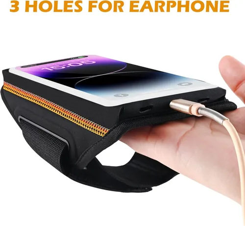 Miniatura 7 de Brazalete para correr con bolsa para auriculares, brazalete para teléfono celular para iPhone 17 16 15 Pro 14 Plus 13 11 XR, Galaxy S24/S10 Negro