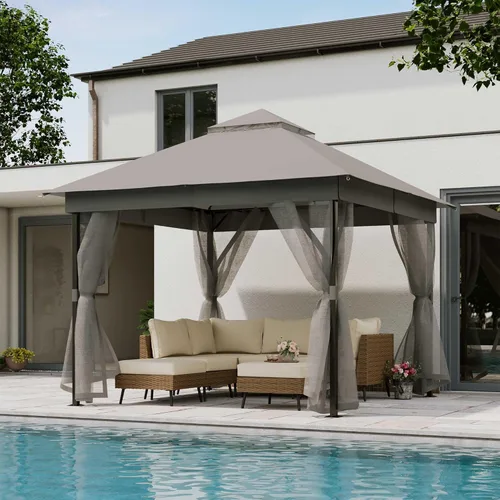 Miniatura 44 de LAUSAINT HOME 8'x8' Outdoor Gazebo, Metal Frame Heavy Duty Patio Canopy Tent Shelter with Double Roofs, Mosquito Nettings and Privacy Screens for