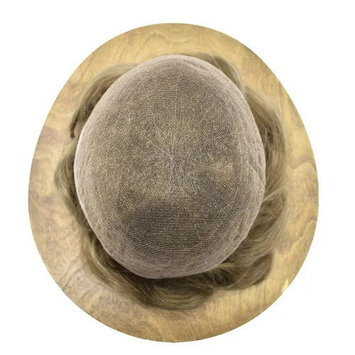 Miniatura 6 de Full Swiss Lace Toupee para hombres Sistema de reemplazo de piezas de cabello humano real para hombre Toupee nudo blanqueado postizo para hombres