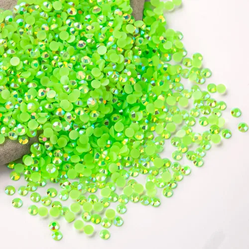 Miniatura 61 de Diamantes de imitación AB verdes a granel, 5000 piezas de diamantes de imitación de fondo plano redondos de gelatina AB sin fijación térmica, gemas
