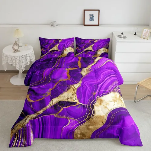 Miniatura 20 de Juego de edredón de mármol negro individual, ropa de cama dorada agrietada para adultos, hombres y mujeres, juegos de edredón de textura metálica