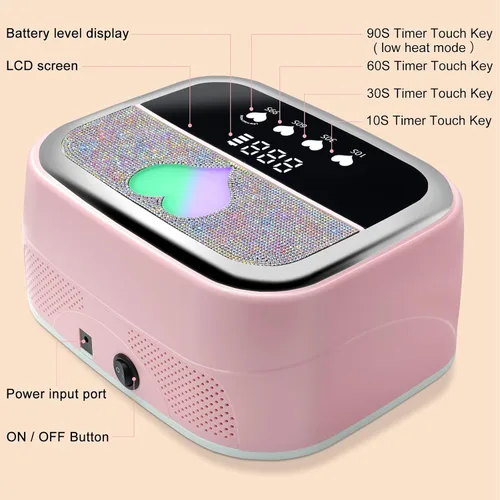 Miniatura 2 de LIMEGIRL Kit de Lámpara de Uñas LED UV para Esmalte en Gel Profesional Conjunto de Luz Secadora de Curado Rápido Rosa con 4 Temporizadores y Guantes