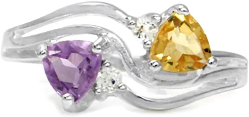 Miniatura 3 de Silvershake Anillo de plata de ley 925 con 3 líneas de piedras preciosas genuinas para mujer
