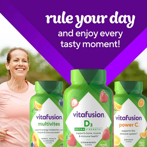 Miniatura 9 de Vitafusion Vitamina D3 de Fuerza Extra en Gomita, Sabor a Fresa para el Apoyo del Sistema Óseo e Inmunológico (1) 120