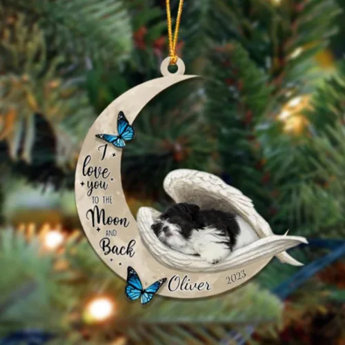 Miniatura 59 de Adorno colgante personalizado de ángel durmiendo en la luna, perro sabueso afgano, nombre personalizado, acrílico impreso en 2D plano – cumpleaños