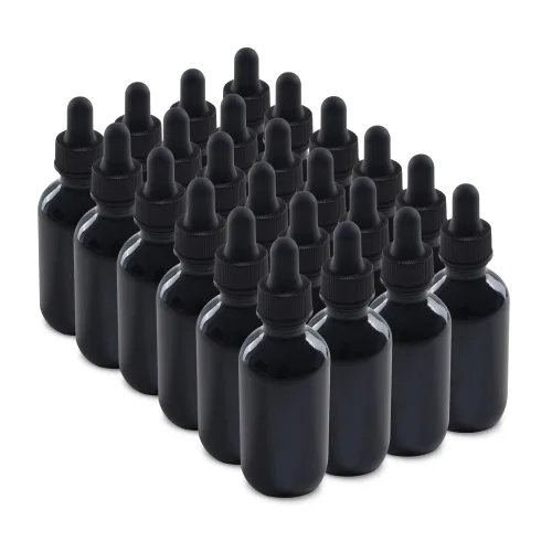 The Bottle Depot - Botella cuentagotas de vidrio de 2 oz - Paquete de 24 - UV negro - Botellas de tintura con cuentagotas UV Negra