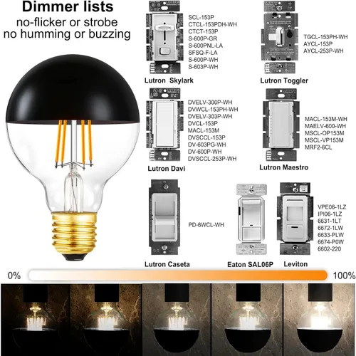 Miniatura 5 de Foco de medio cromo, bombillas LED Edison regulables de 6 W (equivalente a 60 W), forma de globo G80/G25 decorativa, luz reflejada mitad negra, luz