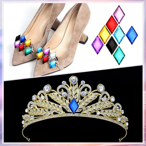 Miniatura 6 de 100 piezas de diamantes de imitación acrílicos con parte trasera plana, gemas de plástico para deslumbrar joyas acrílicas para hacer joyas