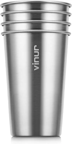 Miniatura 12 de VINUR Paquete de 4 vasos de acero inoxidable de 16 onzas, vasos apilables de metal para viajes, campamento, exteriores