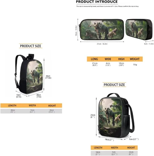 Miniatura 71 de HUGS IDEA Juego de 3 bolsas escolares con aislamiento térmico para el almuerzo, estuche para lápices