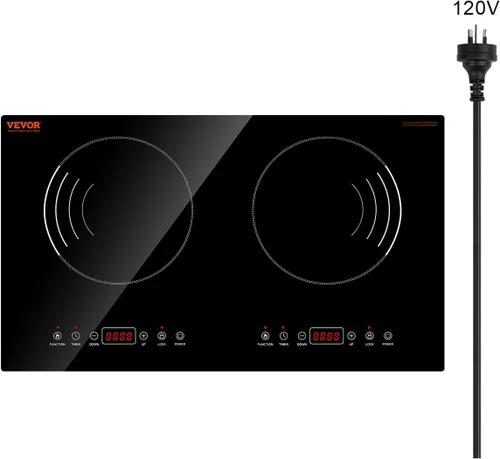 Miniatura 12 de VEVOR Placa de inducción, quemador eléctrico de encimera de 1800 W con 9 ajustes de potencia, estufa de control táctil de 2 quemadores, placa
